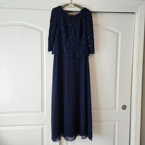 Alex Evenings Formal Dress Size 10P Navy Blue Lace Modest Mother of the Bride